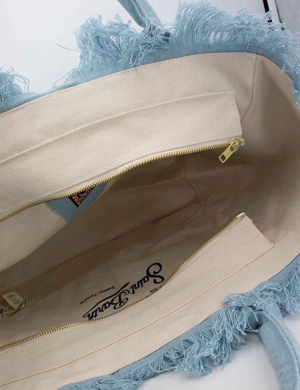MC2 Saint Barth linen tote bag light blue logo top view