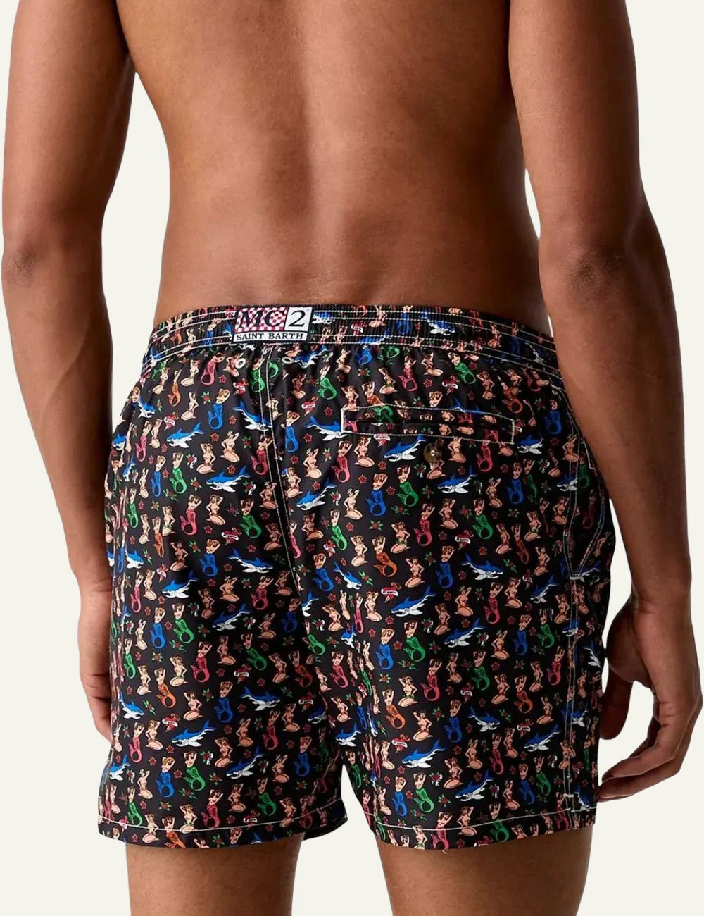 MC2 Saint Barth mermaid print swim shorts black back view