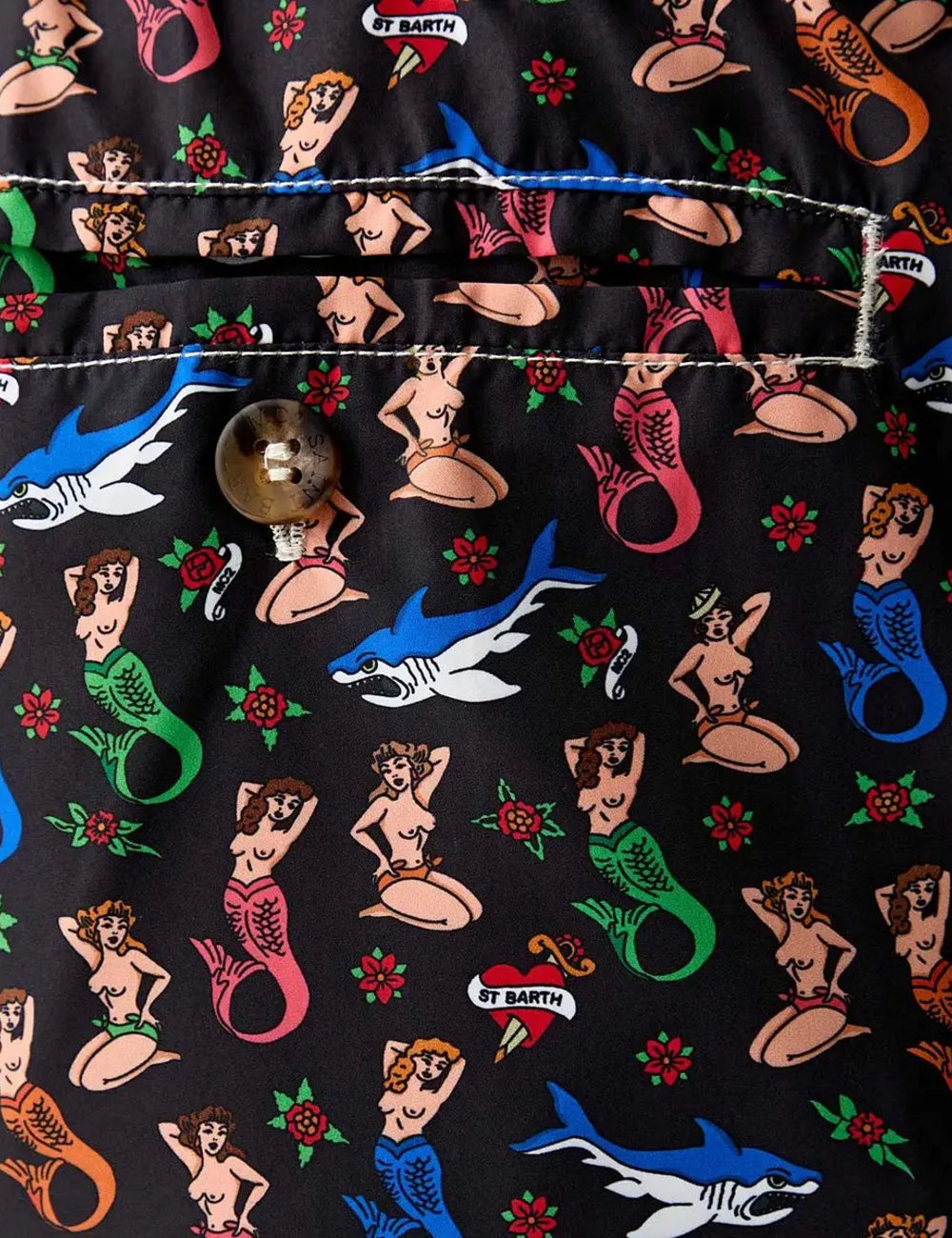 MC2 Saint Barth mermaid print swim shorts black back detail view