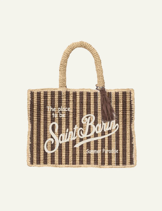 MC2 Saint Barth mini raffia tsanta beige brown riges me tassel front view