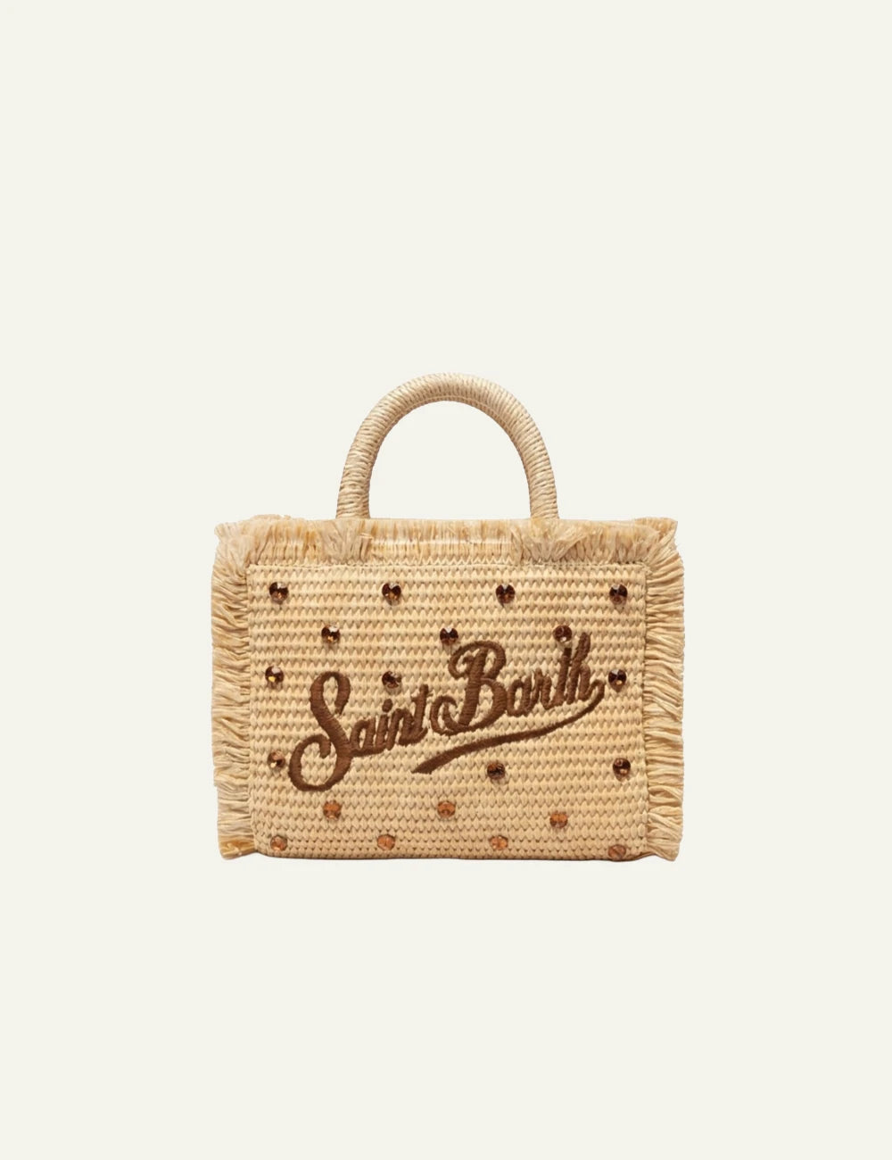 mc2 saint barth mini vanity bag natural raffia brown strass logo front view