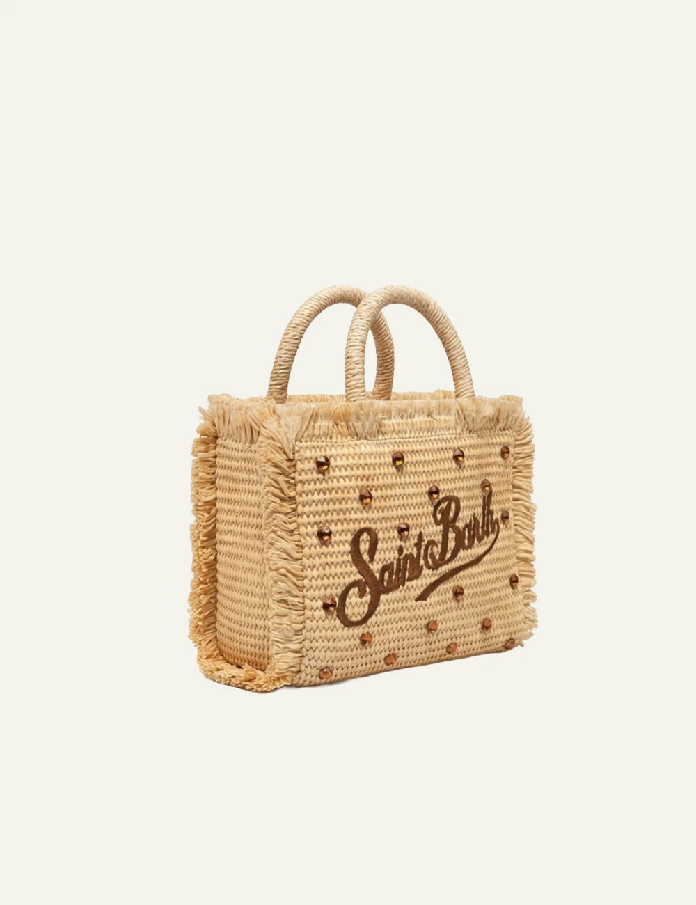 mc2 saint barth mini vanity bag natural raffia brown strass logo side view