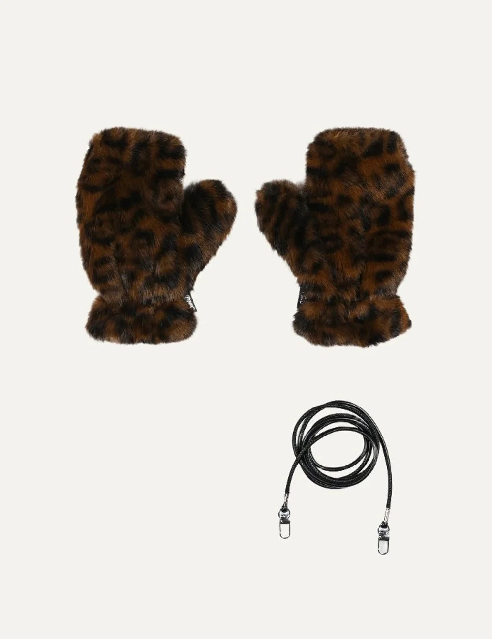 Mc2 Saint Barth Muffy brown and black leopard print faux fur mittens with plush cuffs full
