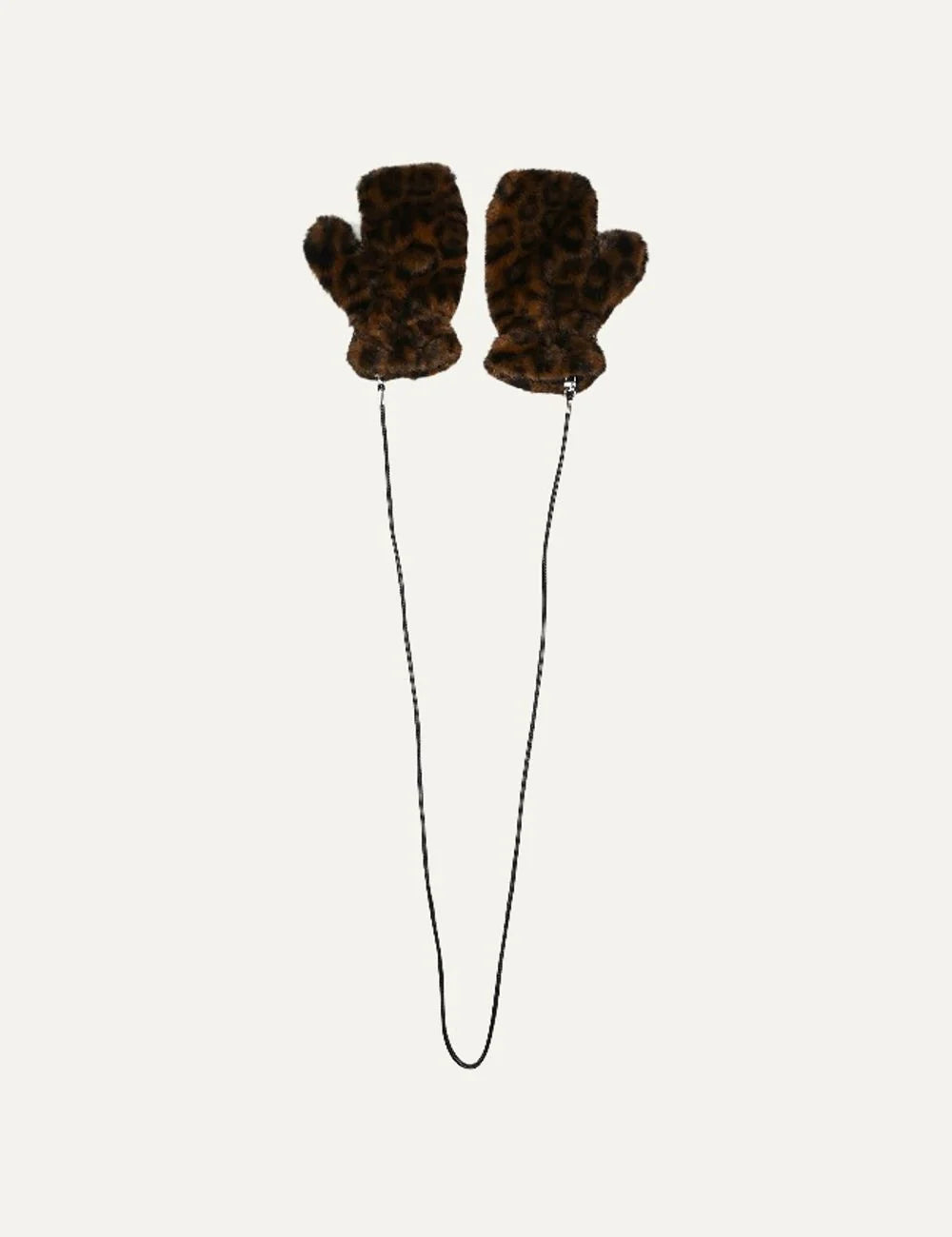 Mc2 Saint Barth Muffy brown and black leopard print faux fur mittens with plush cuffs detail