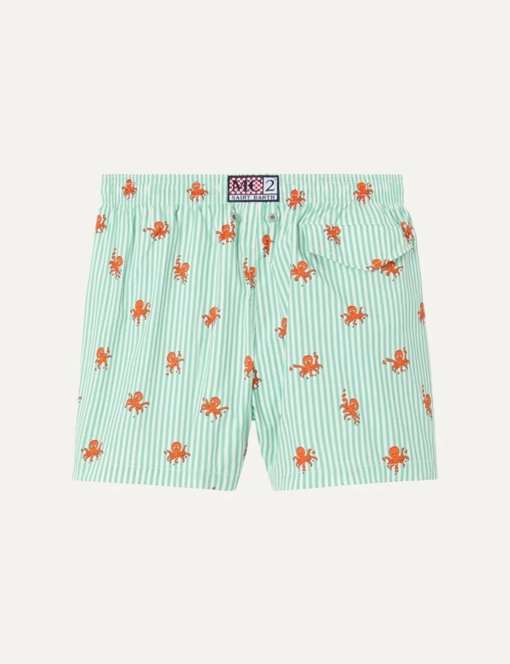 mc2 saint barth octopus striped swim shorts light green orange back view