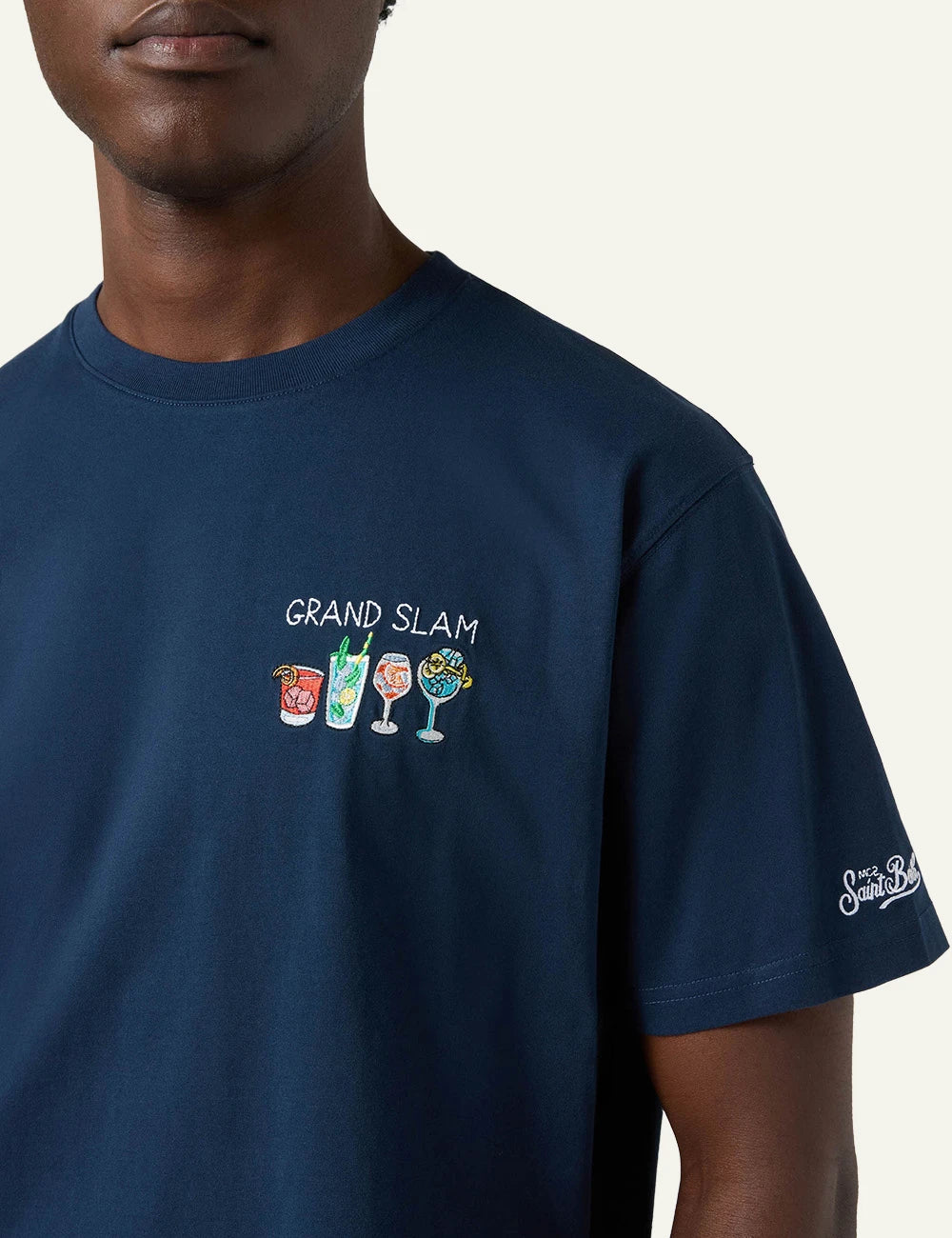 MC2 Saint Barth Portofino t-shirt navy grand slam embroidery front detail