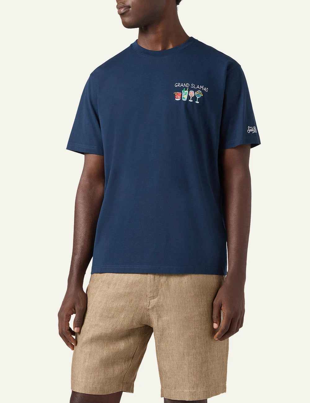 MC2 Saint Barth Portofino t-shirt navy grand slam embroidery front full body
