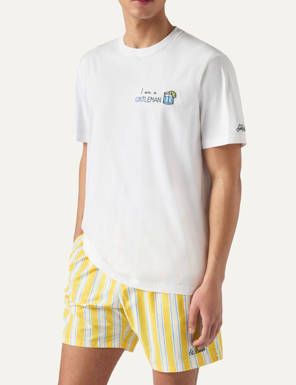 mc2 saint barth portofino t-shirt white gintleman print front model view