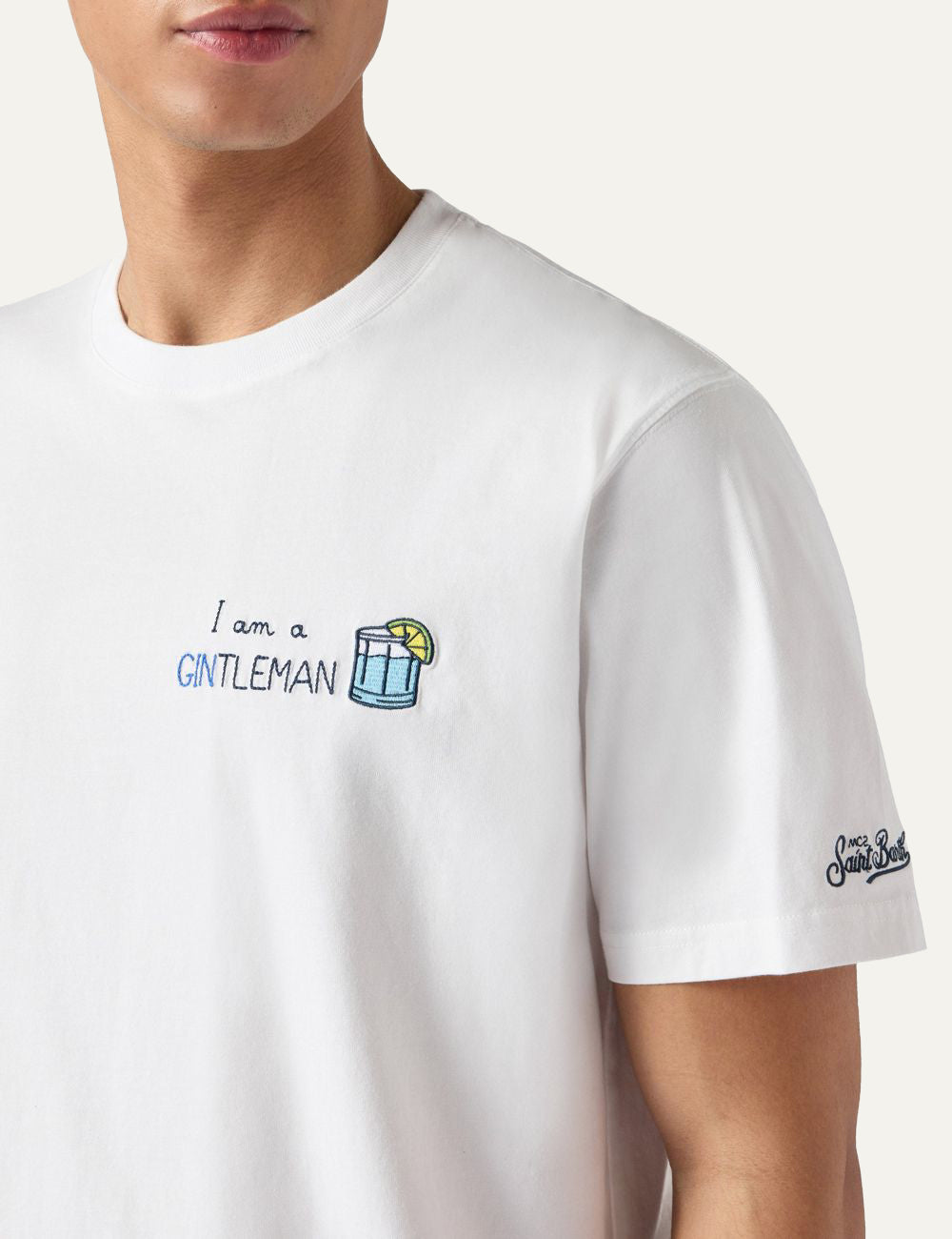 mc2 saint barth portofino t-shirt white gintleman print detail view