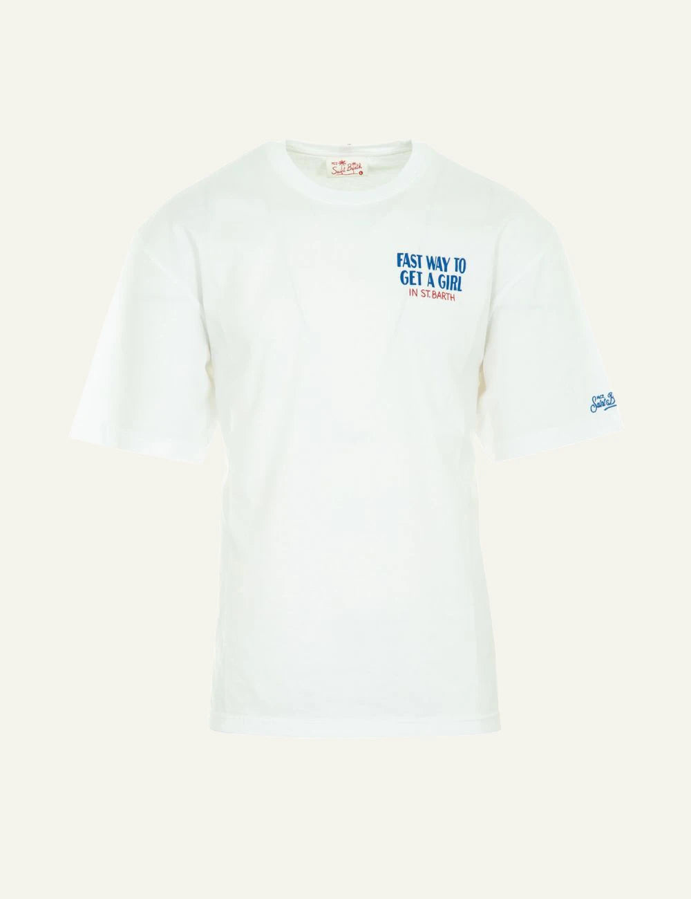 MC2 Saint Barth Portofino t-shirt white print chest logo sleeve front flat view