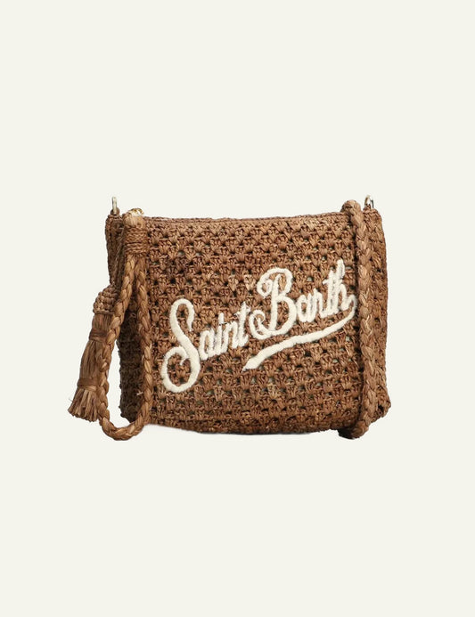 MC2 Saint Barth raffia pouch tsantaki me logo kai tassel