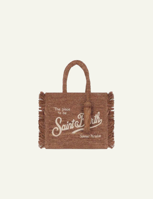 MC2 Saint Barth raffia tote me logo kai founta brown