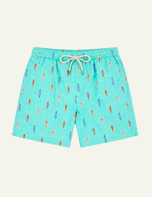 MC2 Saint Barth surfer board print swim shorts turquoise front view