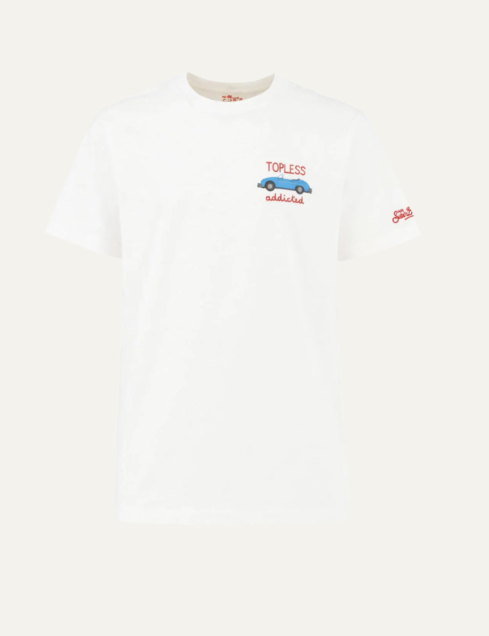 mc2 saint barth topless addicted t-shirt white car embroidery front view