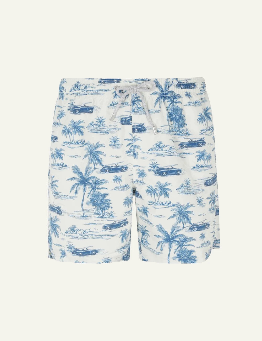 MC2 Saint Barth tropical car print swim shorts blue white front view