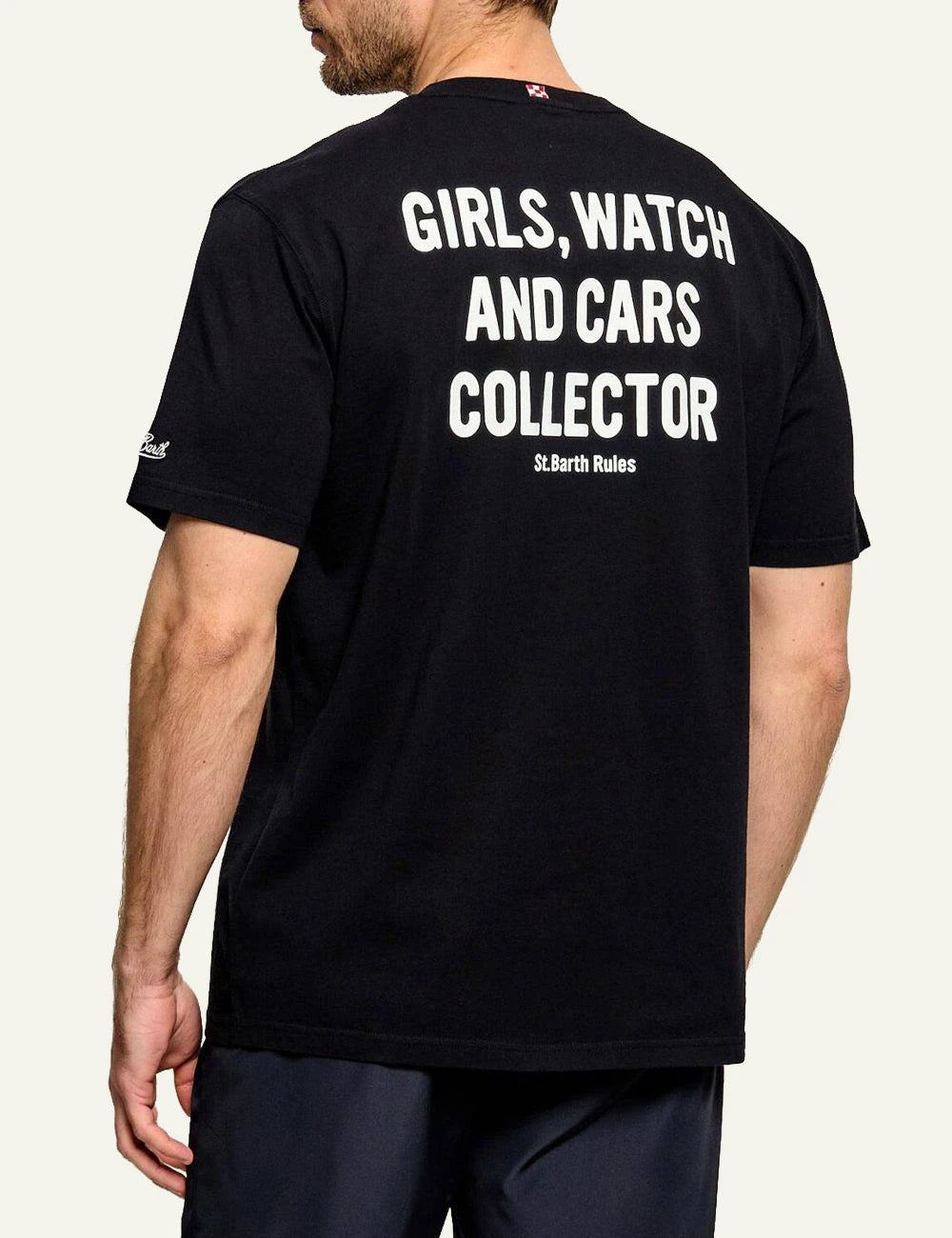 MC2 Saint Barth t-shirt black cotton girls watch cars print worn back model view
