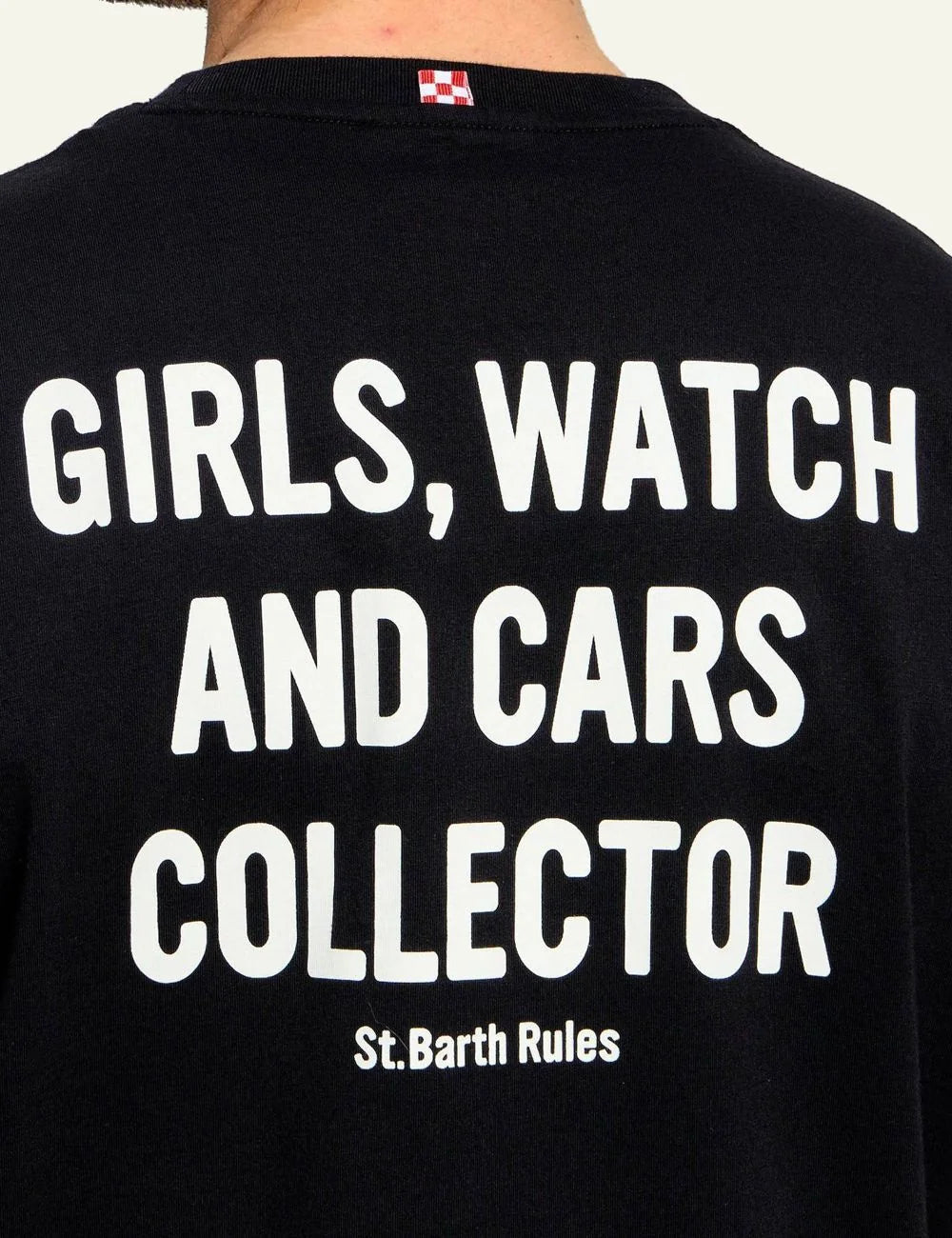 MC2 Saint Barth t-shirt black cotton girls watch cars print worn back model view