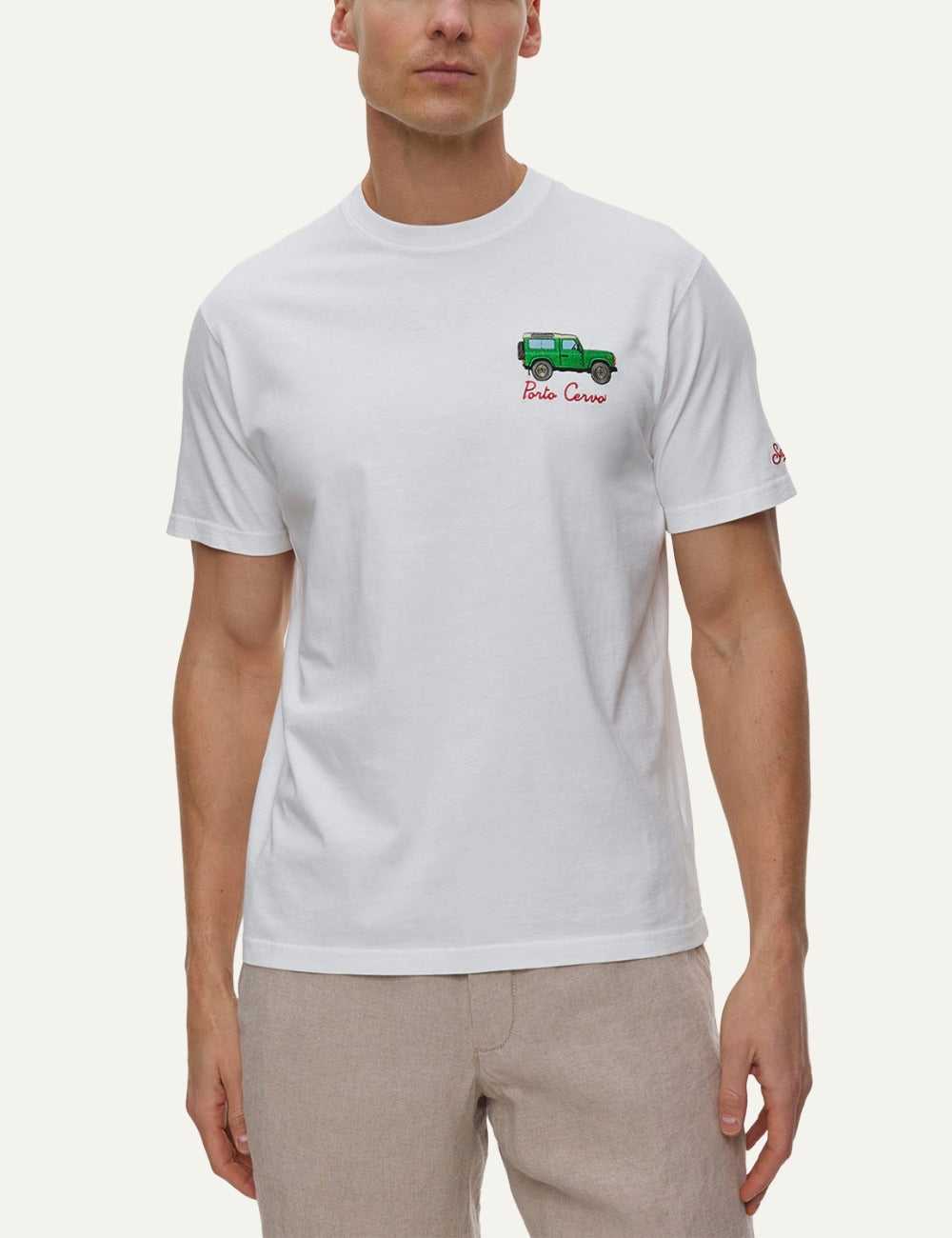 MC2 Saint Barth t-shirt white cotton topless addicted car print worn front model model view