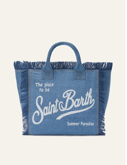 MC2 Saint Barth denim vanity tote bag blue logo front