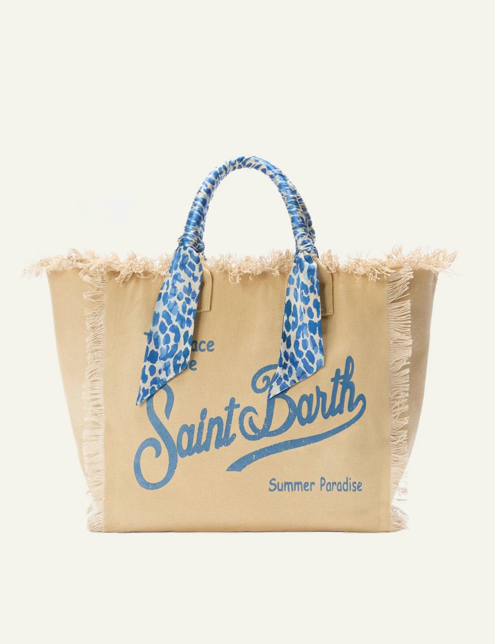 MC2 Saint Barth vanity bag beige canvas safari scarf handle logo front