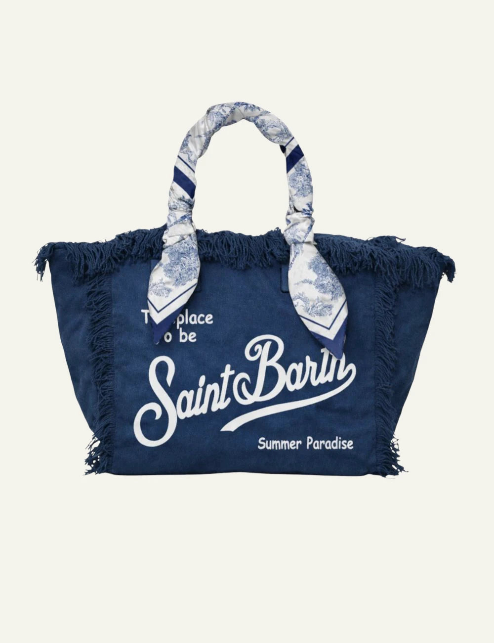 MC2 Saint Barth vanity bag blue canvas scarf handle logo front