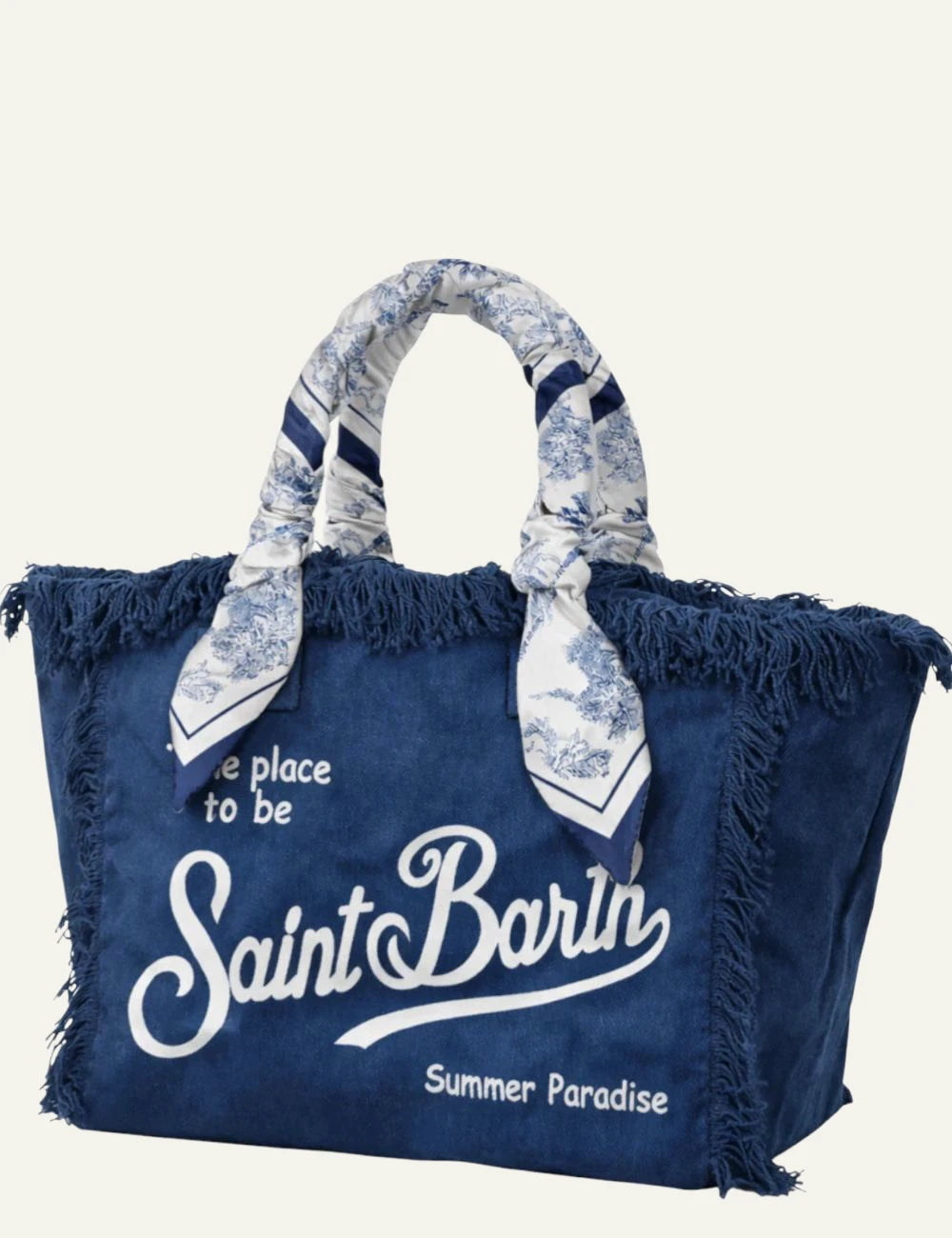 MC2 Saint Barth vanity bag blue canvas scarf handle logo side