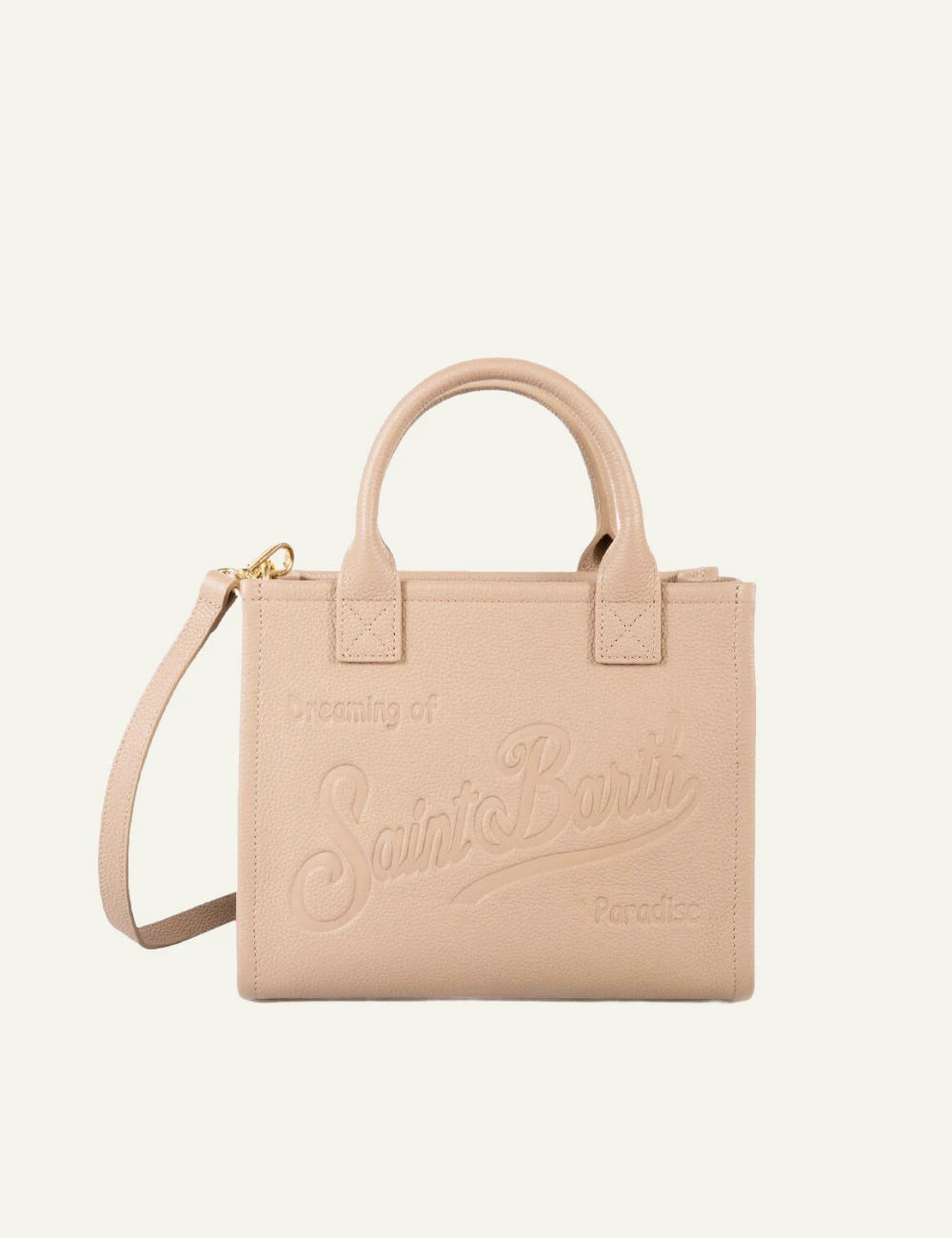 MC2 Saint Barth vanity bag midi nude leather embossed logo handbag crossbody front view
