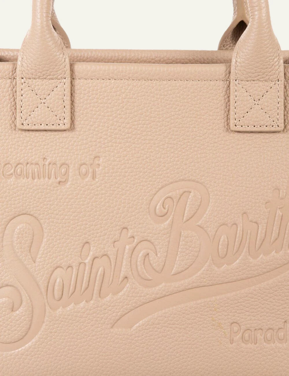 MC2 Saint Barth vanity bag midi nude leather embossed logo handbag crossbody front detail view
