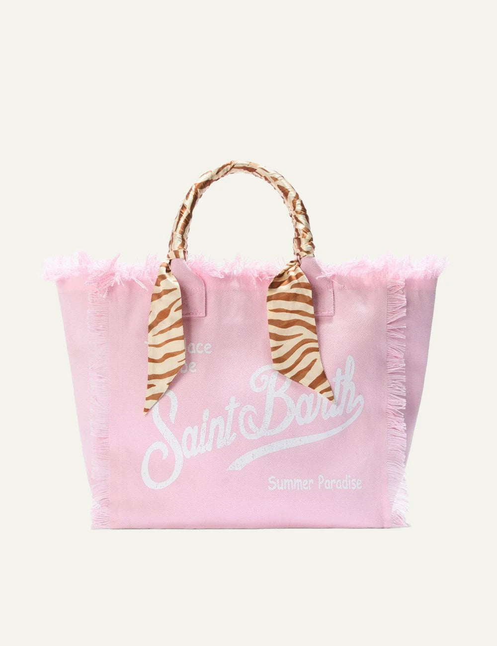 MC2 Saint Barth vanity bag pink canvas safari scarf handle logo front