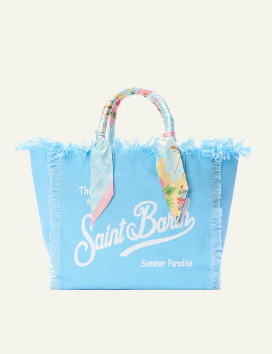 MC2 Saint Barth vanity bag sky blue canvas scarf handle logo front
