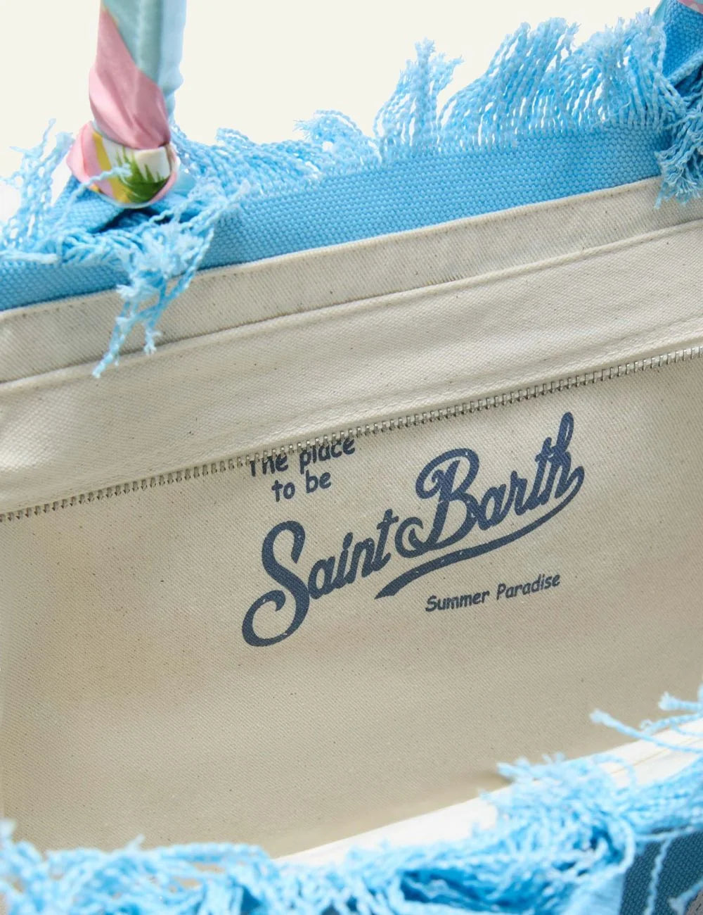 MC2 Saint Barth vanity bag sky blue canvas scarf handle logo top