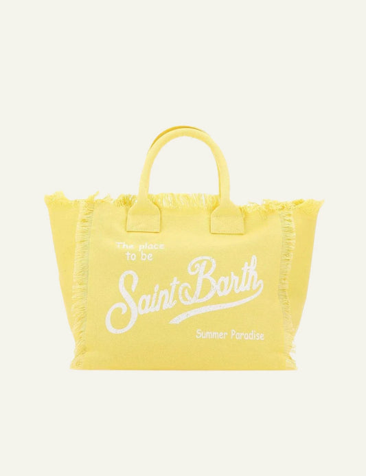 MC2 Saint Barth yellow canvas tsanta me white logo front view