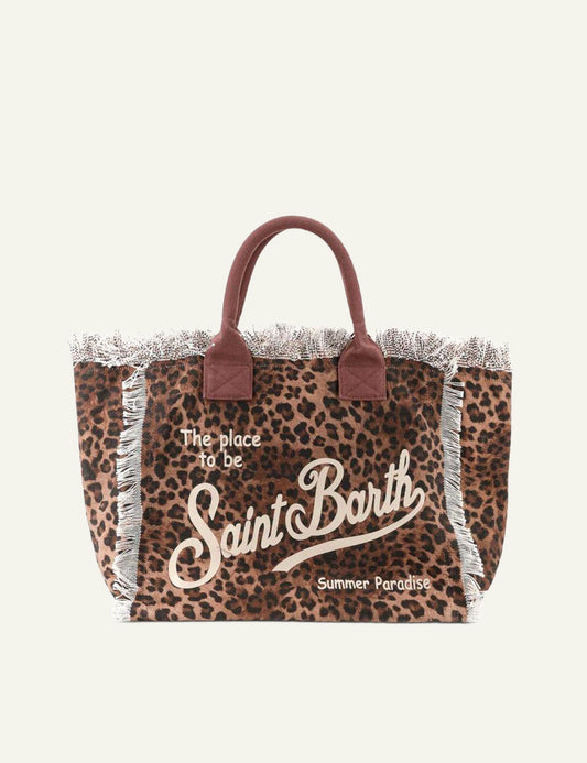 MC2 Saint Barth leopard print canvas tsanta me logo front view