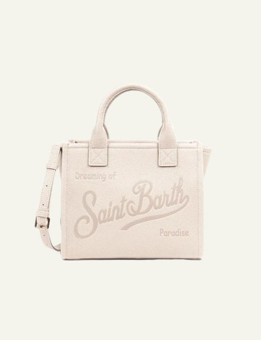 MC2 Saint Barth vanity mini bag ivory pebbled leather logo front view