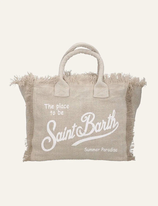 MC2 Saint Barth linen mini tote bag beige logo front