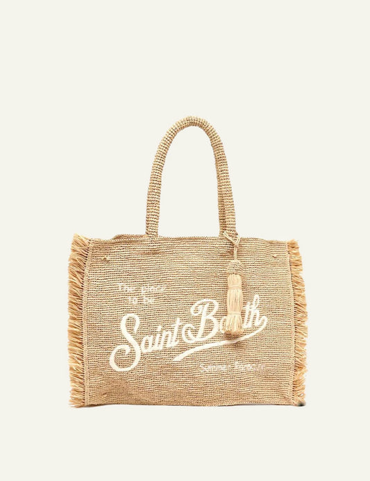 MC2 Saint Barth raffia tsanta me krossia kai kentima shoulder bag front view