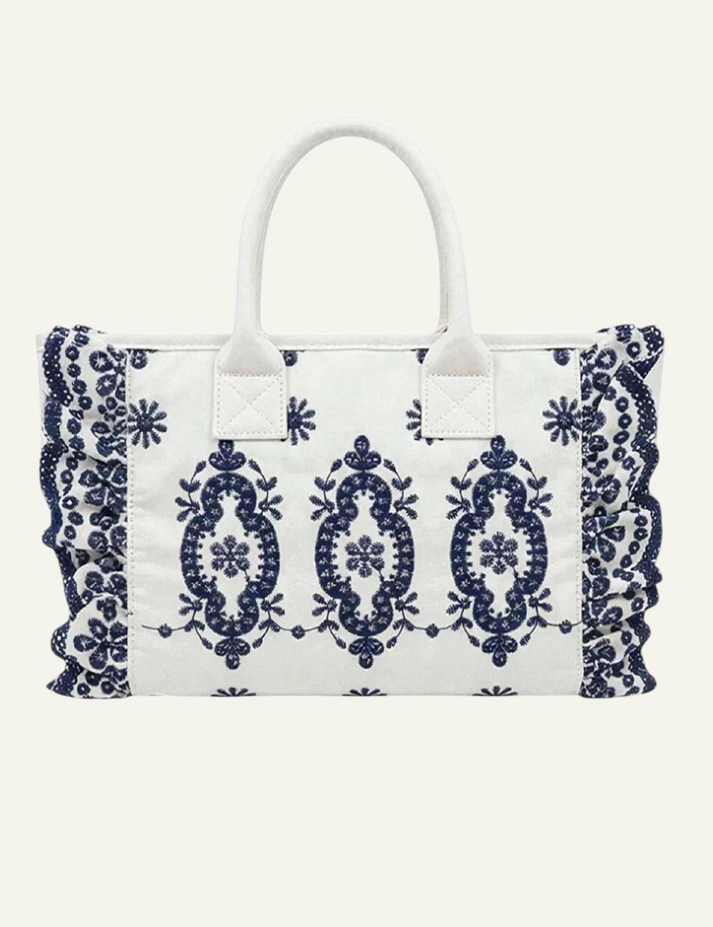 Mc2 Saint Barth Vanity sangallo cotton tote bag white blue embroidery back view