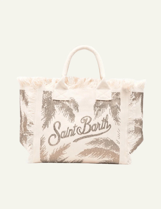 MC2 Saint Barth canvas tsanta me palm print kai strass logo front view