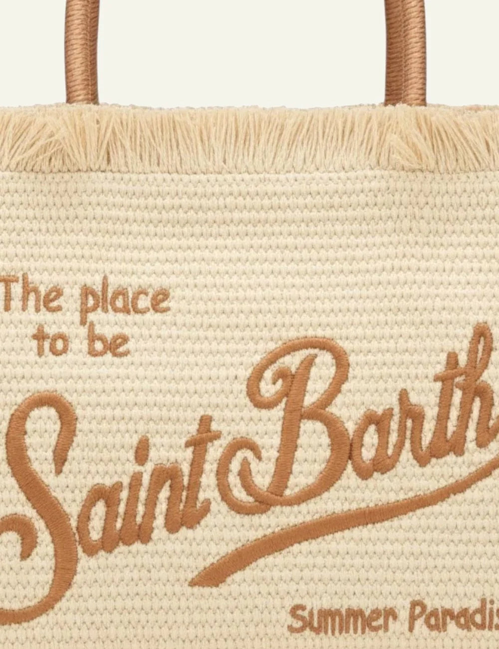 Mc2 Saint Barth Vanity Straw tote bag natural raffia logo front detail view
