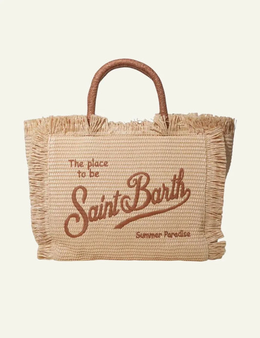 Mc2 Saint Barth Vanity Straw tote bag natural raffia logo front view