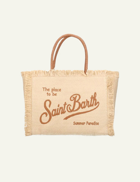Mc2 Saint Barth Vanity Straw tote bag natural raffia logo front view