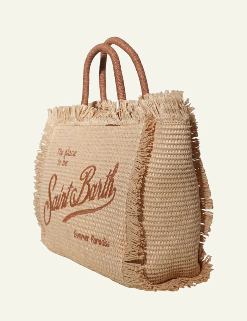 Mc2 Saint Barth Vanity Straw tote bag natural raffia logo side view