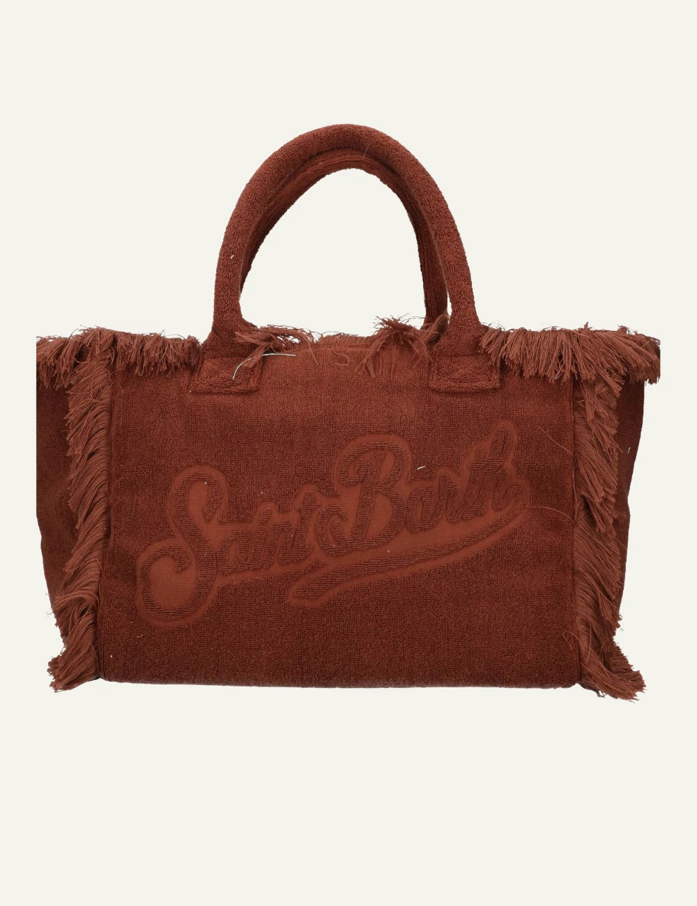 mc2 saint barth vanity terry tote brown fringed embossed logo front view