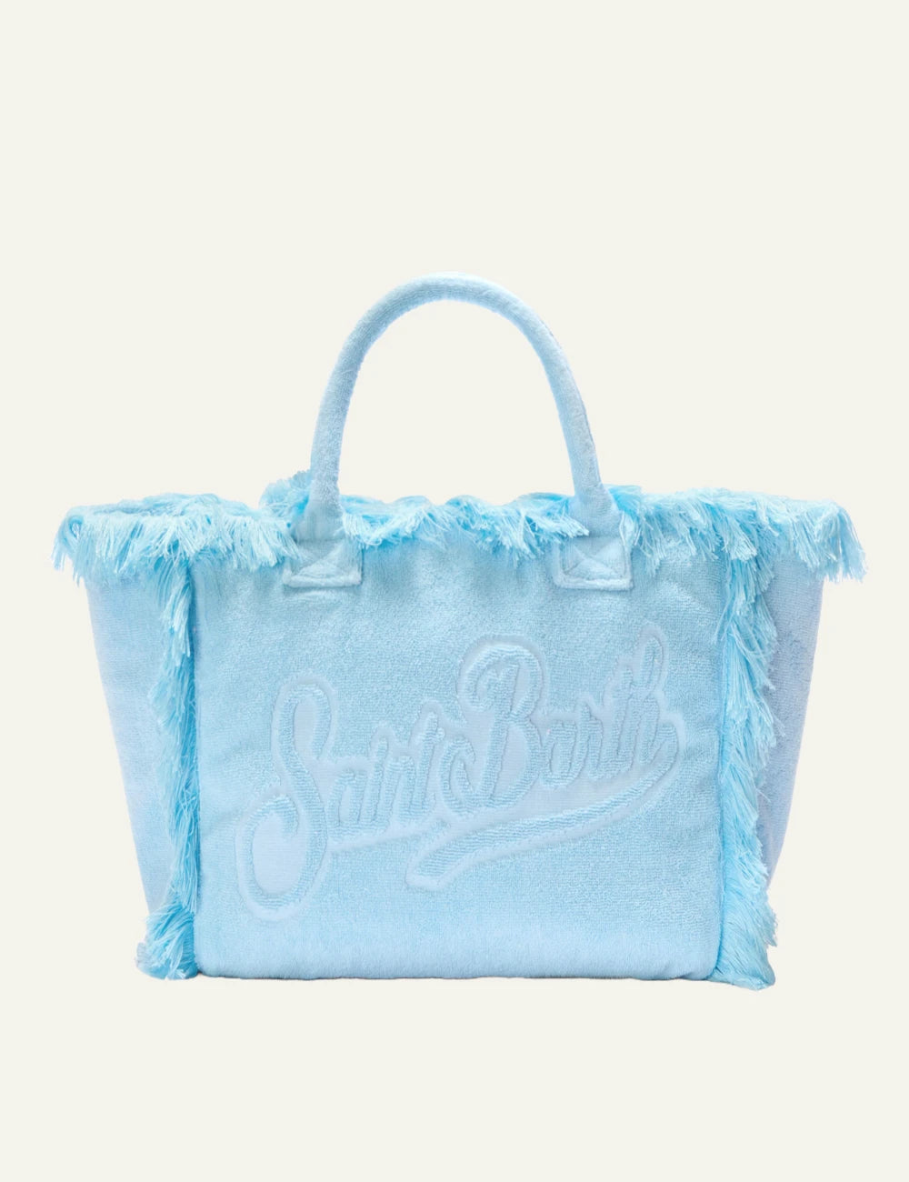 mc2 saint barth vanity terry tote light blue fringed logo front view