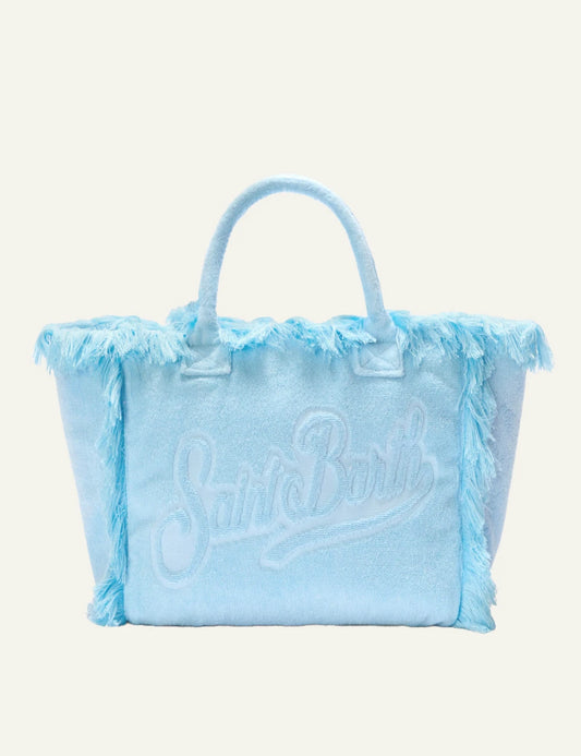 mc2 saint barth vanity terry tote light blue fringed logo front view