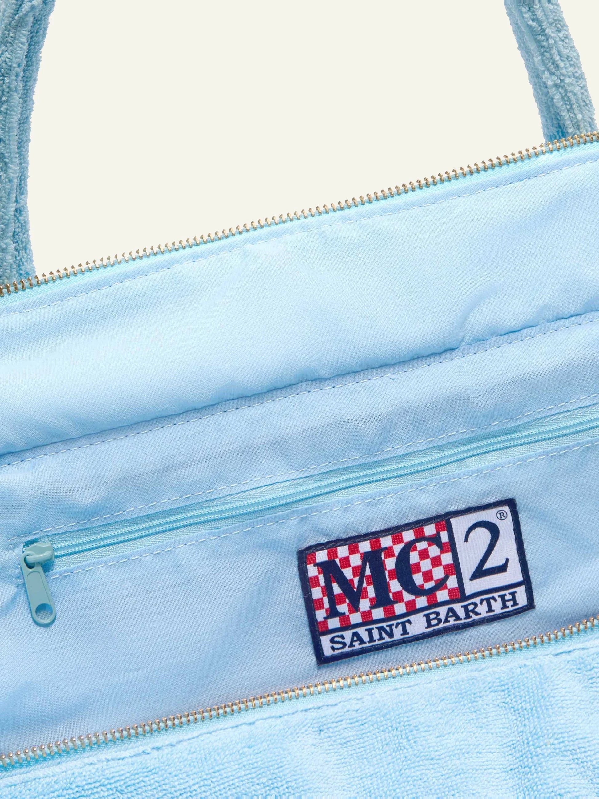 mc2 saint barth vanity terry tote light blue fringed logo top view
