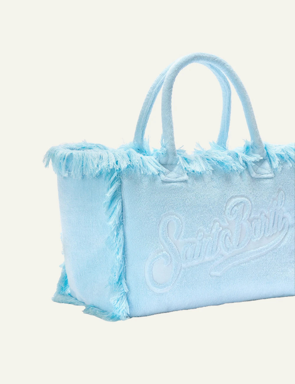 mc2 saint barth vanity terry tote light blue fringed logo side view