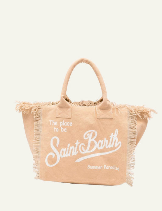 mc2 saint barth vanity tote beige canvas fringed logo front view