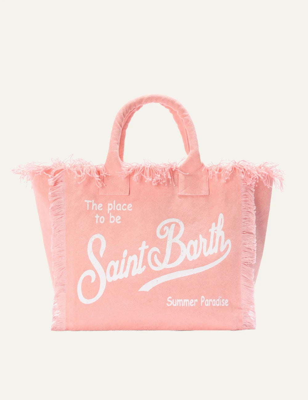 mc2 saint barth vanity tote coral canvas fringed logo front view