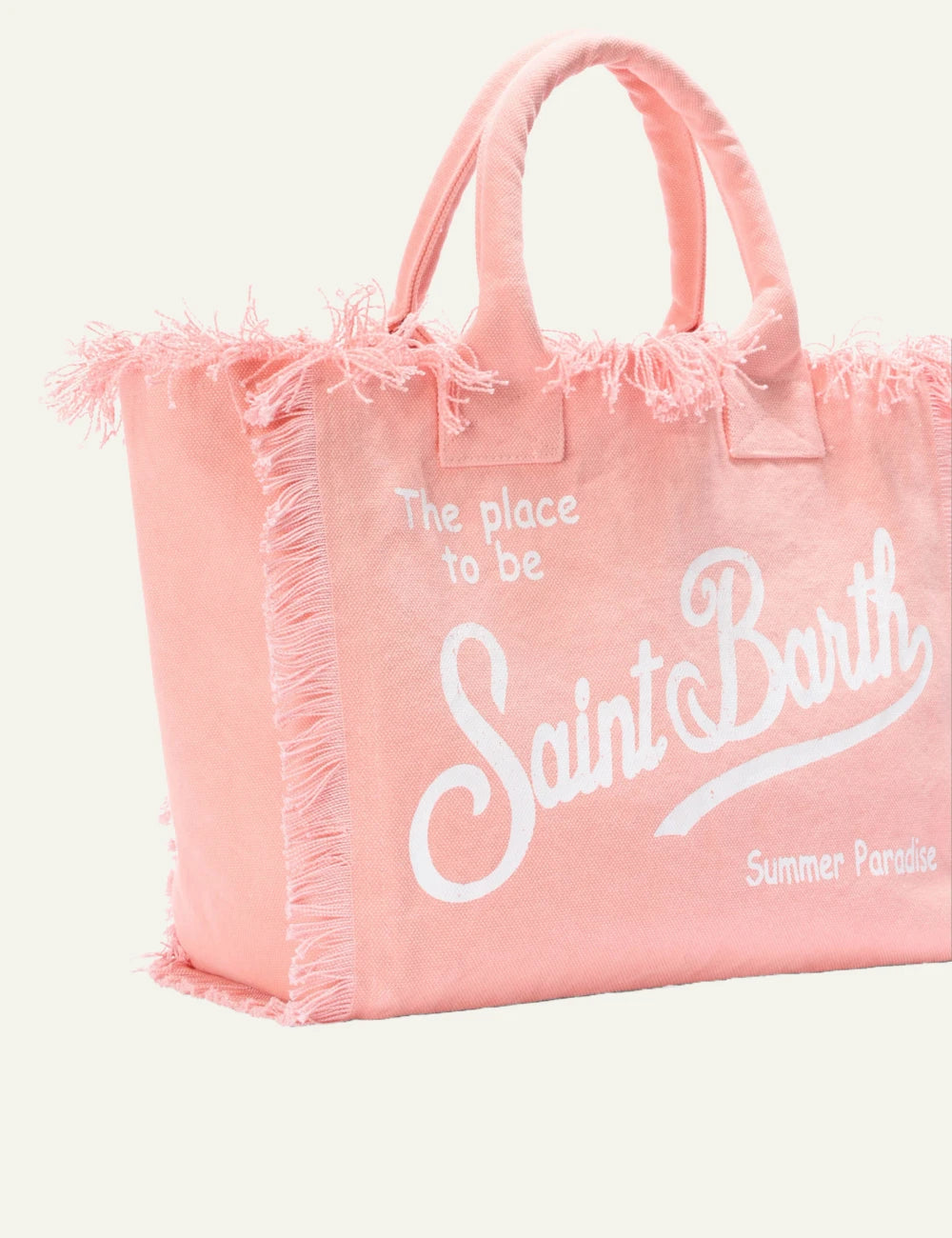 mc2 saint barth vanity tote coral canvas fringed logo side view